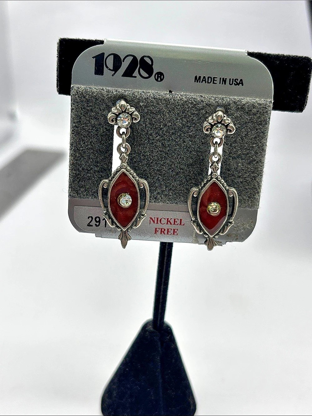 1928 Red & Silver Dangle Earrings